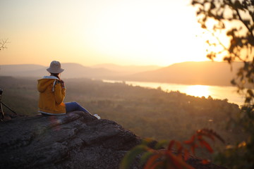 Women enjoy the view at Pha Taem National Park, Ubon Ratchathani, Thailand