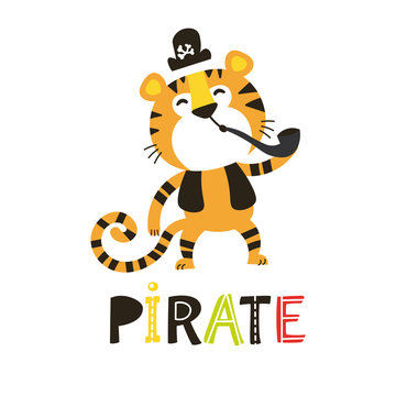 Cartoon Tiger pirate perfect for wallpaper print packaging invitations Baby shower birthday party patterns travel logos
