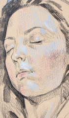 Fototapeta na wymiar watercolor painting, female portrait, handmade 