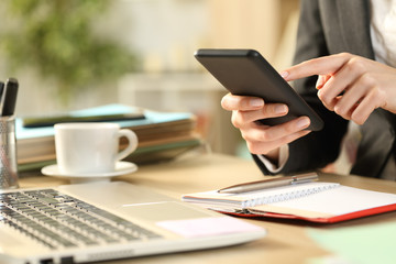 Entrepreneur hands with agenda using phone