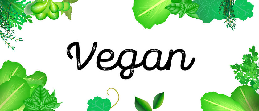 Vegan lettering text with pumpkin, abogado, zukkini, pepper and other. Poster design a natural life style and eco friendly style.