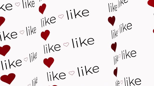 Social media red heart like 4k and hd video, moving text motion graphic. looping and seamless animated lettering