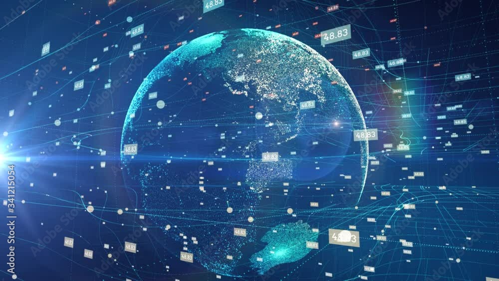 Aufkleber global digital network with data element.technological digital globe world with lens flare.animation