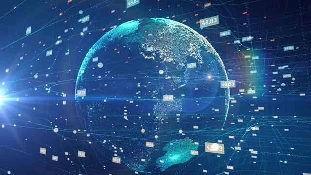 Global digital network with data element.Technological digital globe world with lens flare.Animation global link network media and internet.

