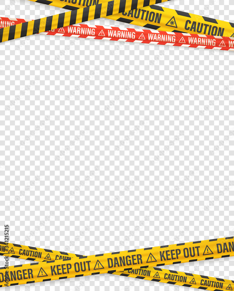 Poster warning tapes on transparent background. vector design template