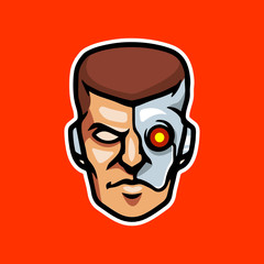 Simple and Minimalist cyberpunk robotic techno head logo design vector template