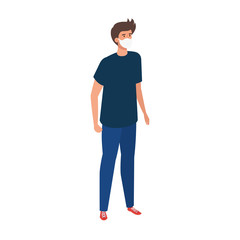 young man with face mask isolated icon vector illustration design