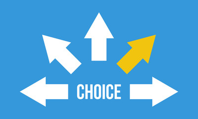 choice and five arrows, vector flat concept or infographics