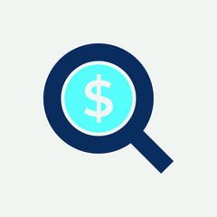 Searching for investment icon, search dollar sign icon vector