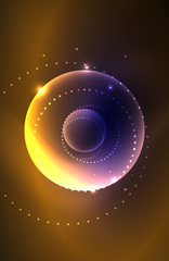 Neon shiny transparent glowing circles with light effects. Techno futuristic vector abstract background For Wallpaper, Banner, Background, Card, Book Illustration, landing page