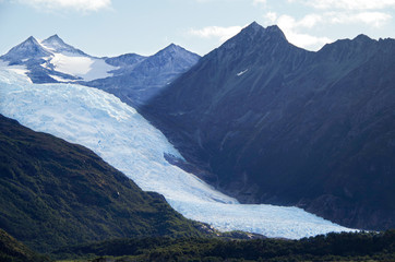Breathtaking panoramic view of mountains and glaciers along Beagle Channel in Glacier Alley...