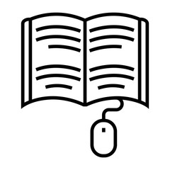 Electronic book icon, digital reading concept, internet learning, e-book library, online magazine. Line design for educational concept.