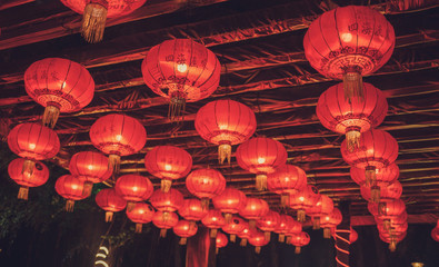 red lanterns in the temple