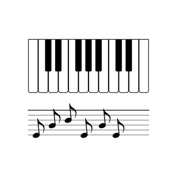 Piano keys with notes icon. Vector illustration