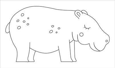 Vector cute hippo outline. Funny tropical exotic animal black and white illustration. Fun coloring page for children. Jungle summer clip art.