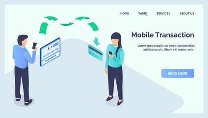 mobile transaction transfer concept for website template landing homepage with modern isometric flat