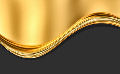 Abstract gold and black background with liquid gold wave