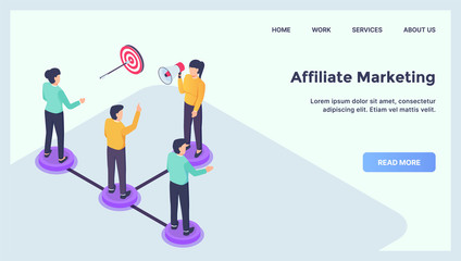 affiliate marketing concept for website template landing homepage with modern isometric flat