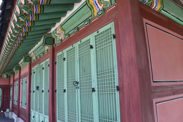 Pavilion Exterior Wall with Light Green Shutters, Gyeongbokgung Palace, Seoul