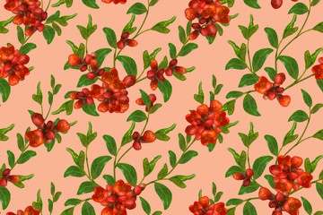 Seamless floral ornament with red flowers.