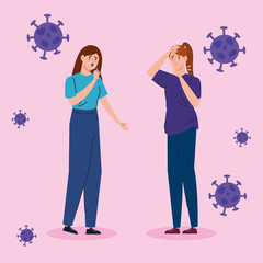 group women sick of coronavirus 2019 ncov vector illustration design