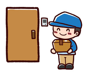 配達員　男性　ドア　玄関　笑顔