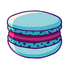 Vector cartoon blue macaroon isolated on a white background. Cookie icon or logotype for bakery, pastry or cake shop, confectionery, cafe, bakery house.