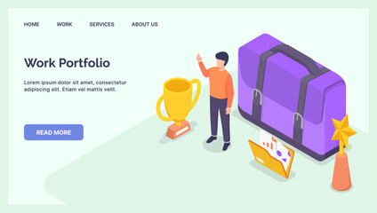 people work portfolio concept for website template landing homepage with modern isometric flat