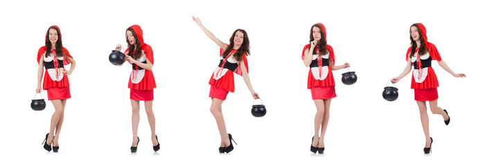 Woman with pot isolated on white