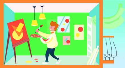 Vector illustration of the man painting during corona virus quarantine