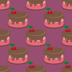 Cream choco cherry cake tasty seamless background pattern - 341227055
