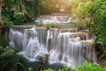 Beauty in nature, Huay Mae Khamin waterfall in tropical forest of national park, Kanchanaburi, Thailand	
