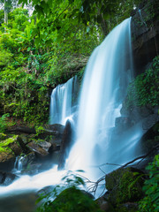 Beauty in nature, Huay Mae Khamin waterfall in tropical forest of national park, Kanchanaburi, Thailand	
