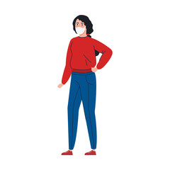 Fototapeta premium young woman walking with face mask isolated icon vector illustration design