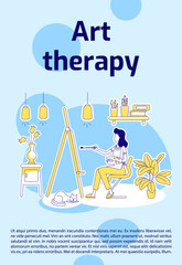Art therapy poster flat silhouette vector template. Woman paint at easel. Creative hobby. Brochure, booklet one page concept design with cartoon characters. Recreation flyer, leaflet with text space