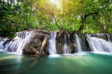 Beauty in nature, Huay Mae Khamin waterfall in tropical forest of national park, Kanchanaburi,...