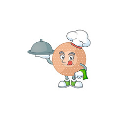 A rounded bandage chef cartoon design with hat and tray