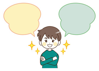 男性、ふきだし、笑顔