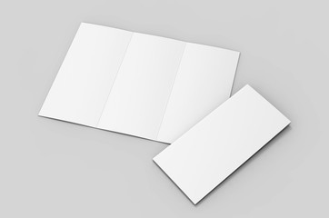 Blank tri fold brochure template for mock up and presentation design. 3d render illustration.