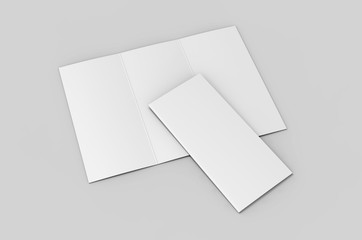 Blank tri fold brochure template for mock up and presentation design. 3d render illustration.