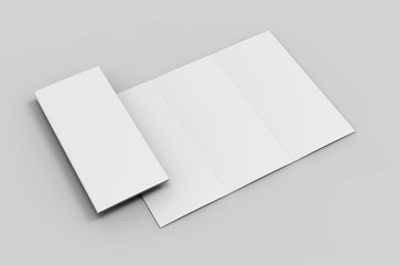 Blank tri fold brochure template for mock up and presentation design. 3d render illustration.
