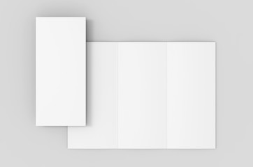Blank tri fold brochure template for mock up and presentation design. 3d render illustration.