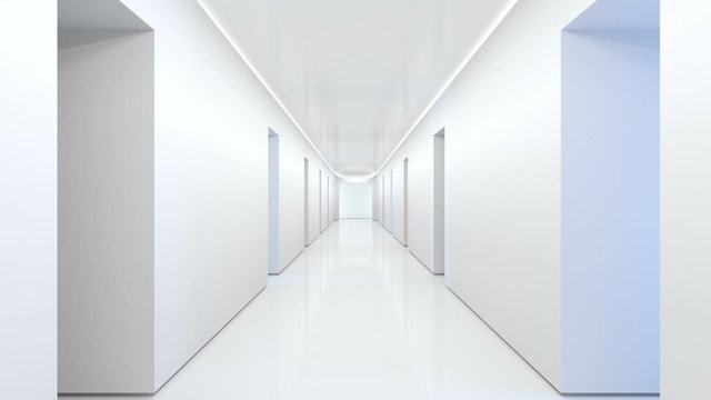Modern interior design of office corridor with empty wall and floor, 3d rendering.