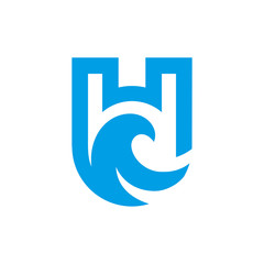 Letter H logo vector. Letter H with wave template for logo. Beach outdoor recreation