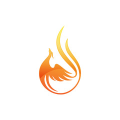 Fire bird phoenix logo design, falcon, eagle, hawk and wing vector icon - obrazy, fototapety, plakaty