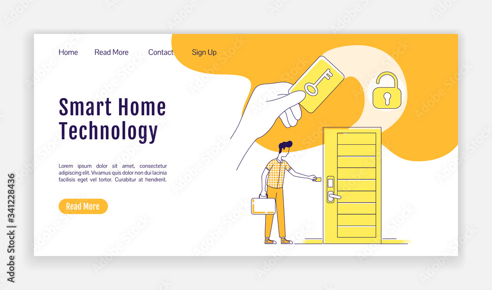 Aufkleber smart home tech landing page flat silhouette vector template. electronic key homepage layout. rfid c