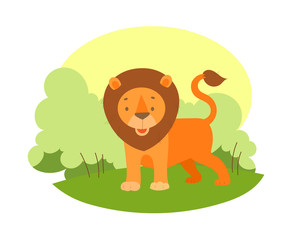 Obraz na płótnie Canvas Cartoon lion walks on the African savanna