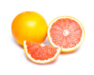 Grapefruit and slices isolated on white background ,Slice of red grapefruit isolated on white background