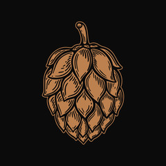 illustration of beer hop in engraving style. Design element for poster, label, sign, emblem, menu. Vector illustration
