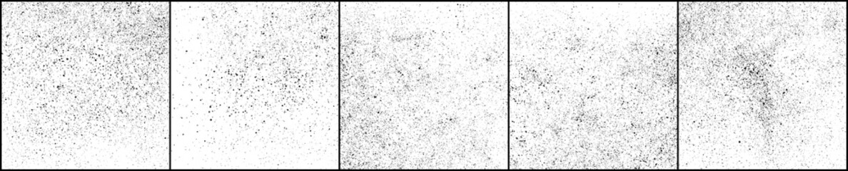 Set of distressed black texture. Dark grainy texture on white background. Dust overlay textured. Grain noise particles. Rusted white effect. Square shape backdrop. Vector illustration, EPS 10.